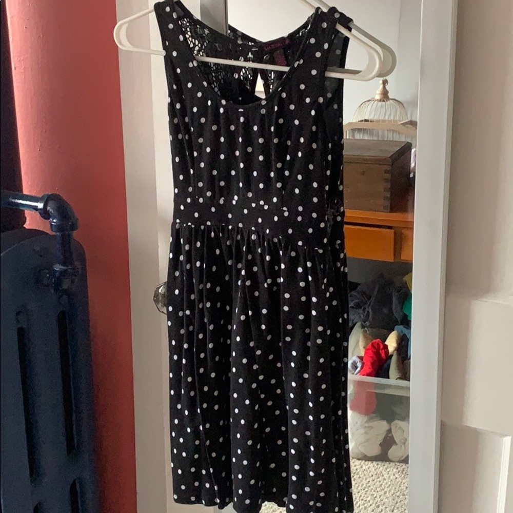 Material Girl black and white polka dot dress